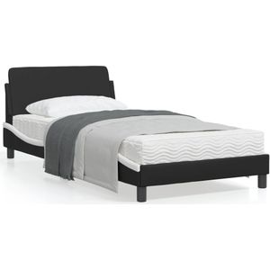 vidaXL Bedframe met hoofdbord kunstleer zwart en wit 100x200 cm