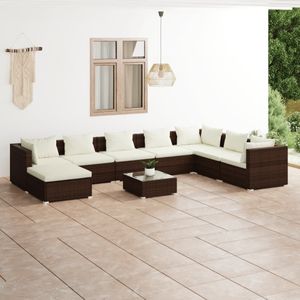 vidaXL 9-delige Loungeset met kussens poly rattan bruin