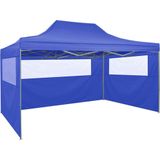 VidaXL Inklapbare Partytent 3x4m Staal Blauw + 4 Zijwanden