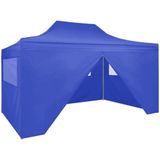 VidaXL Inklapbare Partytent 3x4m Staal Blauw + 4 Zijwanden