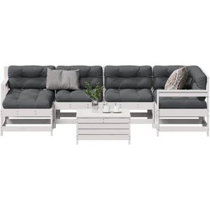 vidaXL 7-delige Loungeset met kussens massief grenenhout wit