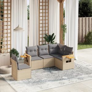 vidaXL - 5-delige - Loungeset - met - kussens - poly - rattan - beige