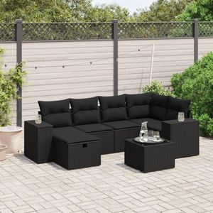 vidaXL 7-delige Loungeset met kussens poly rattan zwart