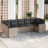 vidaXL 7-delige Loungeset met kussens poly rattan lichtgrijs