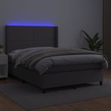 vidaXL Boxspring met matras en LED kunstleer grijs 140x190 cm