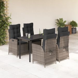 vidaXL 5-delige Tuinset met kussens poly rattan grijs