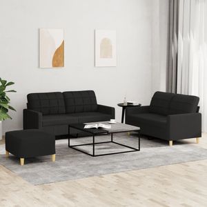 vidaXL 3-delige loungeset met kussens stof zwart