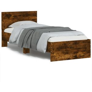 vidaXL Bedframe met hoofdeinde bewerkt hout gerookt eiken 90x200 cm