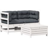 vidaXL 3-delige Loungeset met kussens massief grenenhout wit