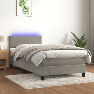 VidaXL Boxspring met Matras en LED Fluweel Lichtgrijs 100x200 cm