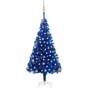vidaXL Kunstkerstboom met verlichting en kerstballen 150 cm PVC blauw