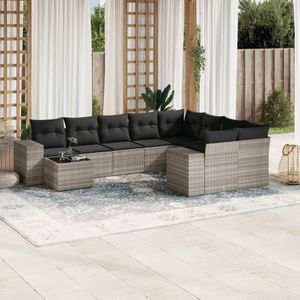 vidaXL - 10-delige - Loungeset - met - kussens - poly - rattan - lichtgrijs
