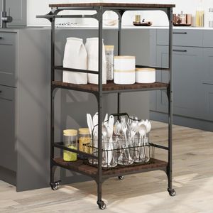 vidaXL Keukentrolley 60,5x50x105 cm bewerkt hout bruin eiken