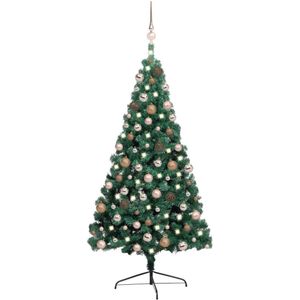 vidaXL Kunstkerstboom met verlichting en kerstballen half 240 cm groen