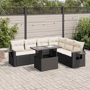 vidaXL 7-delige Loungeset met kussens poly rattan zwart