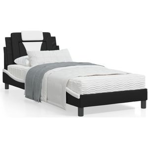vidaXL Bed met matras kunstleer zwart en wit 90x190 cm