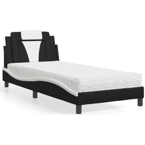 vidaXL Bed met matras kunstleer zwart en wit 90x190 cm