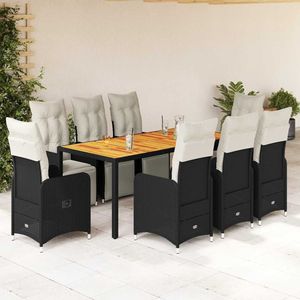 vidaXL 9-delige Bistroset met kussens poly rattan zwart