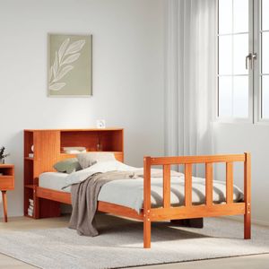 vidaXL Bed met boekenkast zonder matras grenenhout wasbruin 100x200 cm