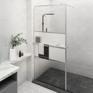vidaXL Inloopdouchewand met schap 100x195 cm ESG-glas aluminium chroom