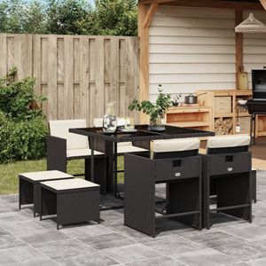 vidaXL - 9-delige - Tuinset - poly - rattan - zwart