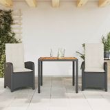 vidaXL 3-delige Tuinset met kussens poly rattan zwart