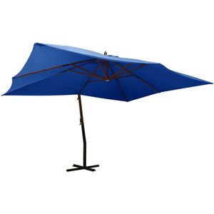 vidaXL Zweefparasol met houten paal 400x300 cm azuurblauw