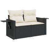 vidaXL 6-delige Loungeset met kussens poly rattan zwart