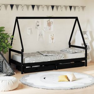 vidaXL Kinderbedframe 80x200 cm massief grenenhout zwart