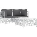 vidaXL 3-delige Loungeset met kussens staal wit