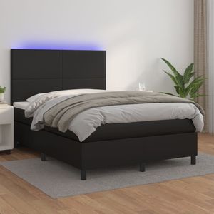 vidaXL Boxspring met matras en LED kunstleer zwart 140x190 cm