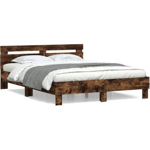 vidaXL Bedframe met hoofdeinde bewerkt hout gerookt eiken 140x200 cm