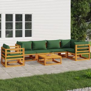 vidaXL 7-delige Loungeset met groene kussens massief hout