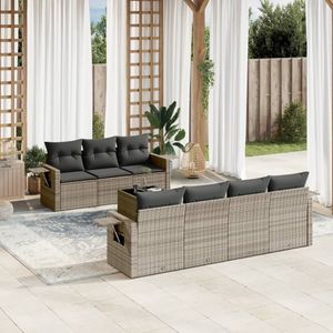 vidaXL 8-delige Loungeset met kussens poly rattan grijs