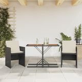 vidaXL 3-delige Bistroset met kussens poly rattan zwart