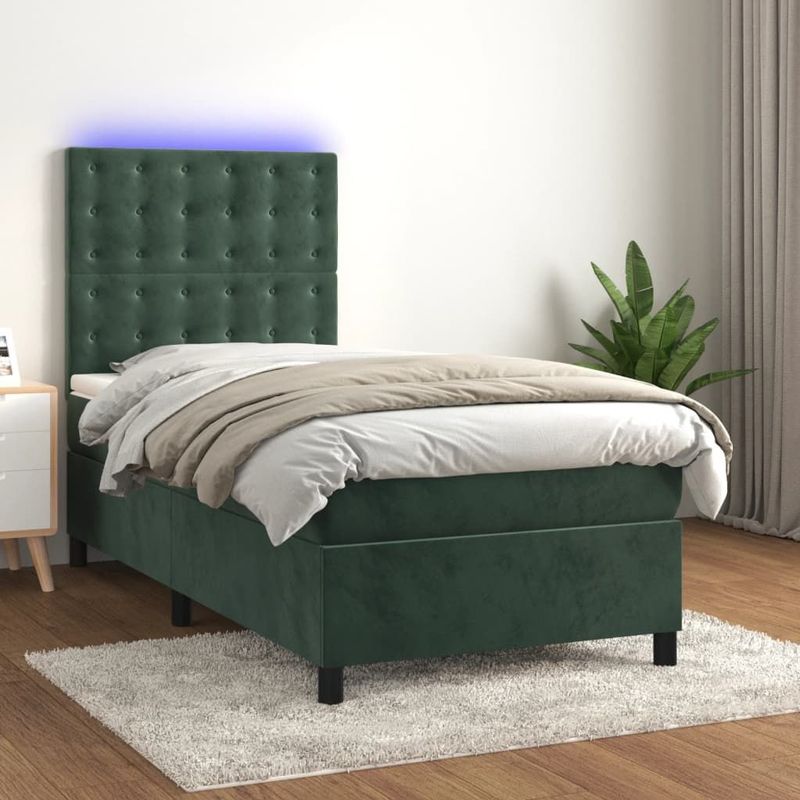 vidaXL Boxspring met matras en LED fluweel donkergroen 100x200 cm