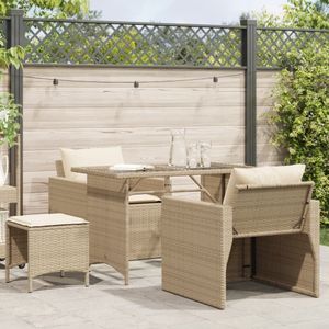 vidaXL 4-delige Loungeset met kussens poly rattan beige