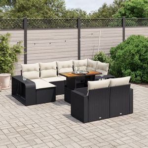 vidaXL 11-delige Loungeset met kussens poly rattan zwart