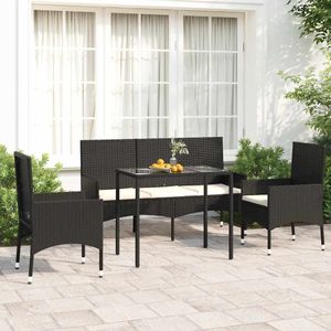 vidaXL 4-delige Loungeset met kussens poly rattan zwart