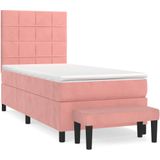 vidaXL Boxspring met matras fluweel roze 90x200 cm