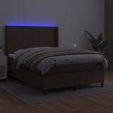 vidaXL Boxspring met matras en LED kunstleer bruin 140x200 cm