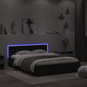 vidaXL Bedframe met hoofdeinde en LED-verlichting zwart 160x200 cm
