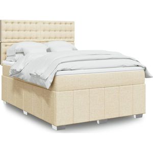 vidaXL Boxspring met matras stof crèmekleurig 140x200 cm