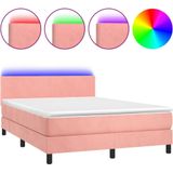 vidaXL Boxspring met matras en LED fluweel roze 140x200 cm