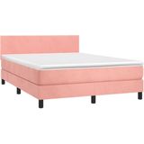 vidaXL Boxspring met matras en LED fluweel roze 140x200 cm