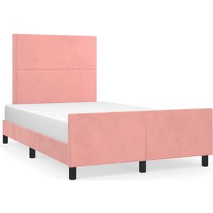 vidaXL Bedframe met hoofdbord fluweel roze 120x190 cm