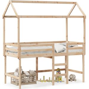 vidaXL Halfhoogslaper met ladder en bedhuis grenenhout 80x200 cm