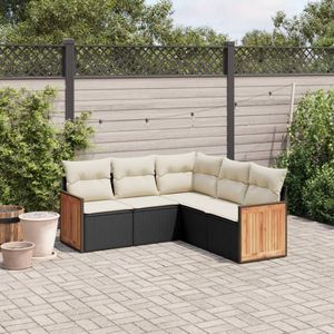 vidaXL - 5-delige - Loungeset - met - kussens - poly - rattan - zwart