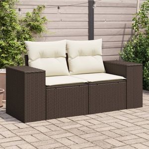 vidaXL Tuinbank 2-zits met kussens poly rattan bruin