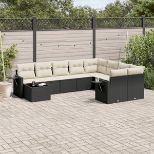 vidaXL - 10-delige - Loungeset - met - kussens - poly - rattan - zwart